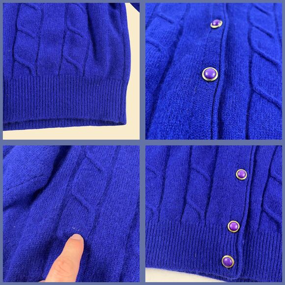 1980s blue cardigan, vintage size M Petite Sophisticate womens button up jacket - Picture 2 of 8